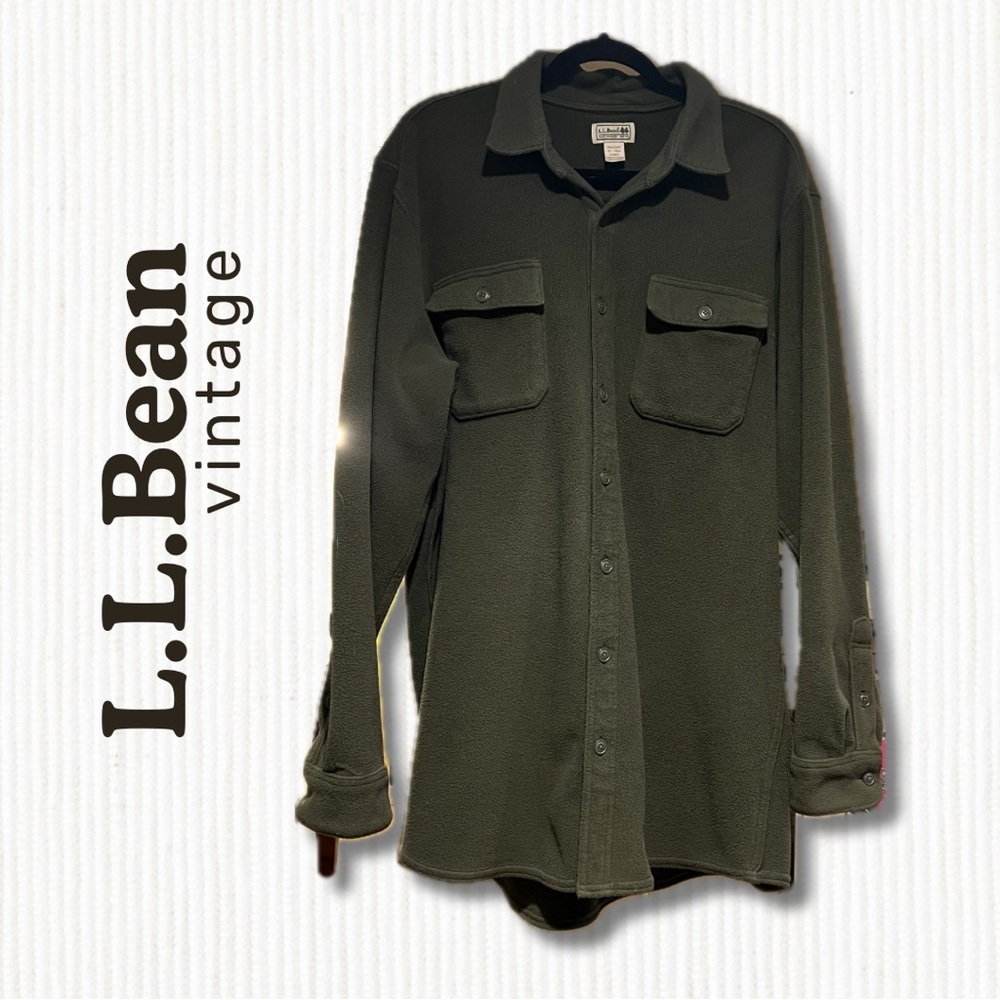 L.L. Bean Vintage Men’s Button Up Fleece Overshirt Army Green XL Tall